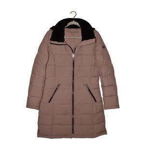 ANDREW MARC $176 Long Stretch Puffer Parka Jacket Hooded Purple Medium